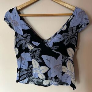 Free People Black and Blue Floral Blouse